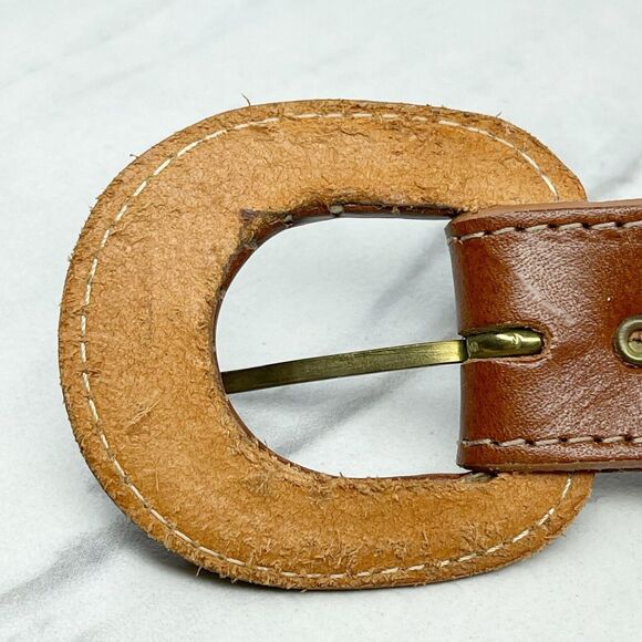 Vintage Blue Braided Woven Belt Brown Leather Trim Small (S) ✨ - Picture 6 of 10